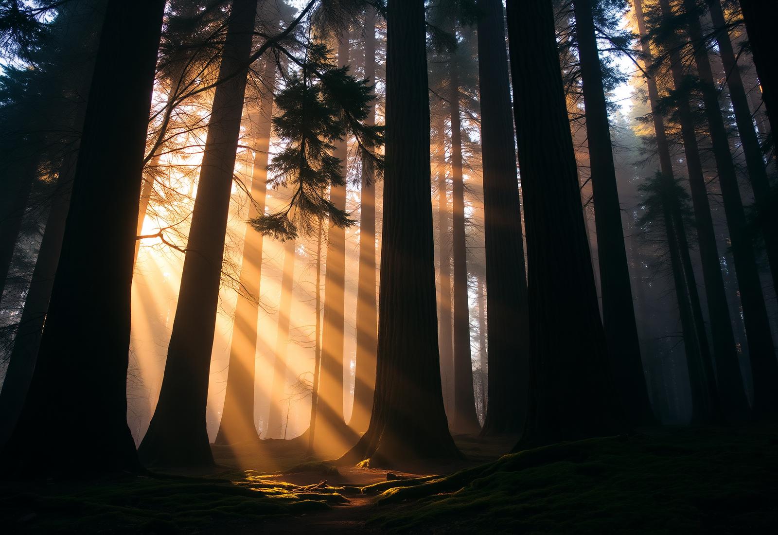Ancient redwoods at dawn
